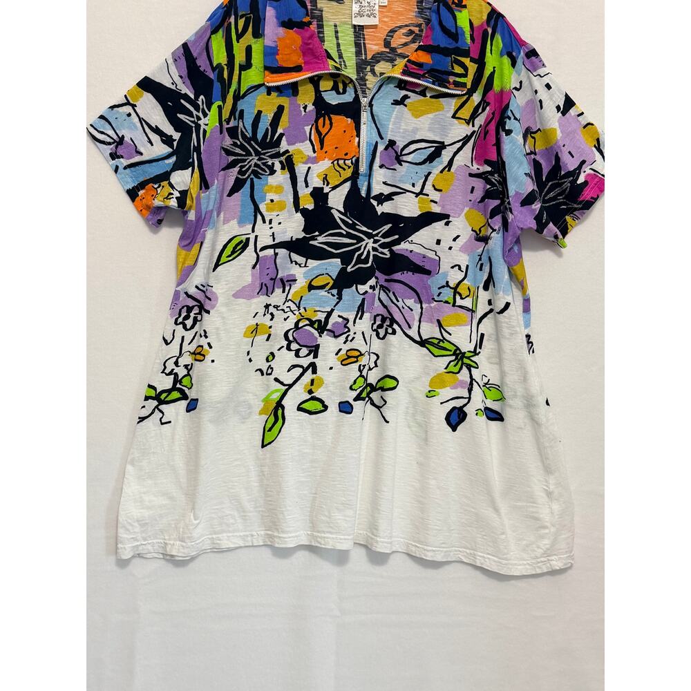 Parsley & Sage Short Sleeve Retro Abstract Floral Slub Knit Tunic Top Womens 2X - Picture 5 of 8